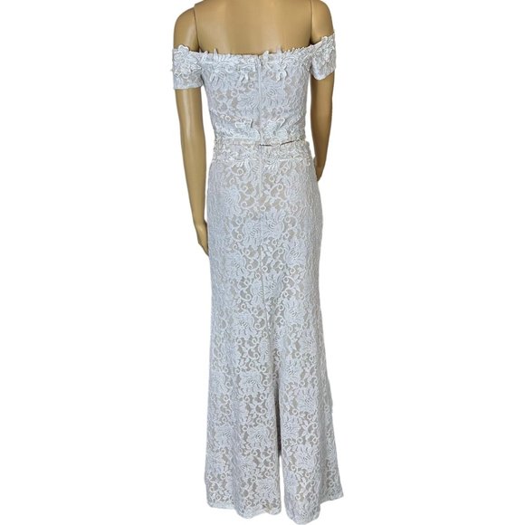Sequin Hearts SZ XS Off White Two Piece Glitter Lace Gown Dress Lined Embroidery - Picture 3 of 16